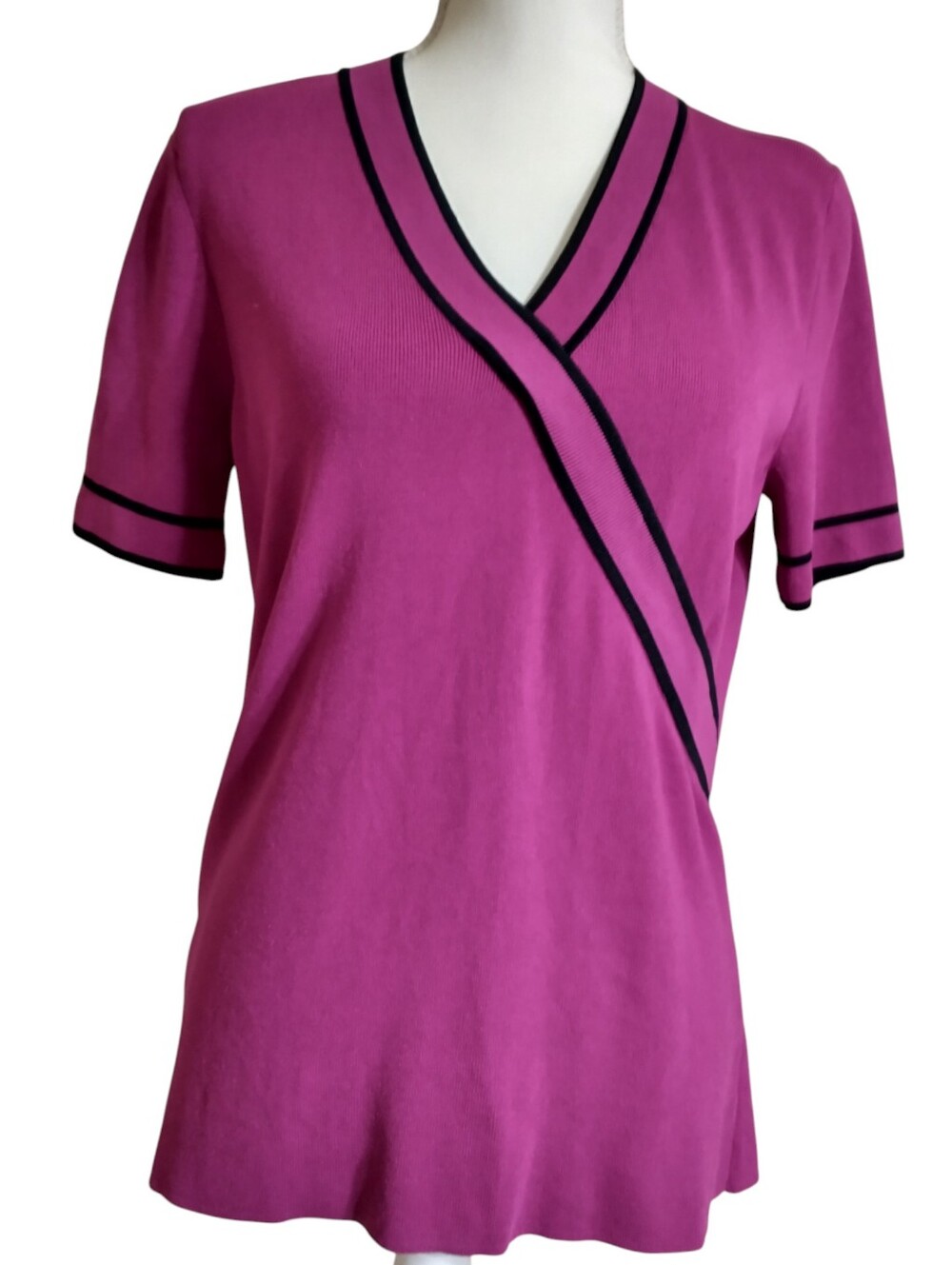 Magenta Short Sleeve Top with Black Trim